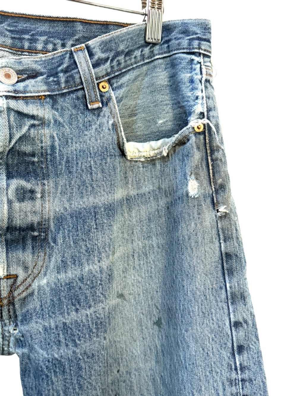 Levi’s 501 Farmer Owned Distressed Faded Working Man’s Straight-Leg Work Jeans - Picture 6 of 13
